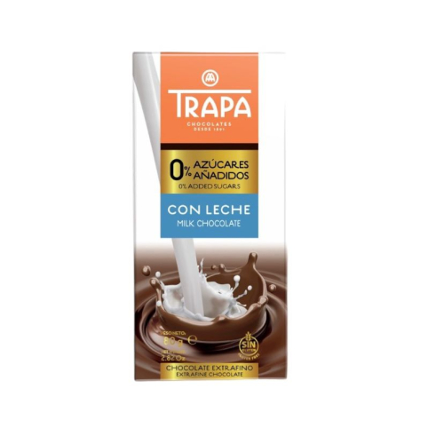 TABLETA CHOCOLATE CON LECHE 0% AZUCAR 80GR TRAPA