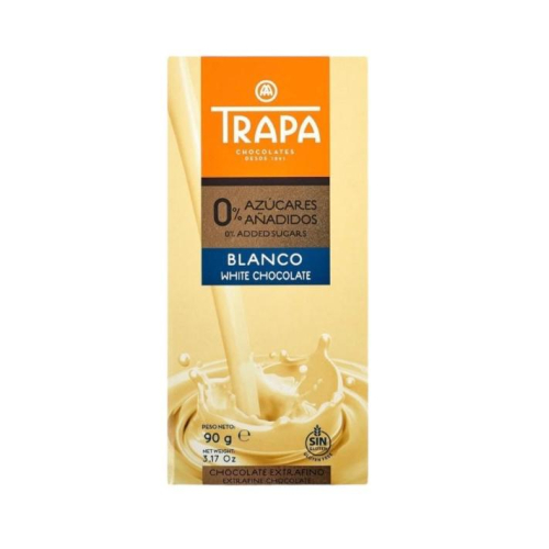 TABLETA CHOCOLATE BLANCO 0% AZUCAR AÑADIDOS 90GR TRAPA