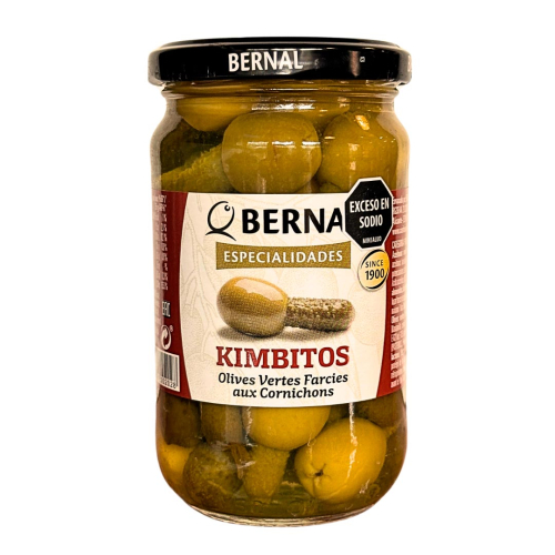 ACEITUNAS VERDES KIMBITOS RELLENAS DE PEPINILLOS BERNAL