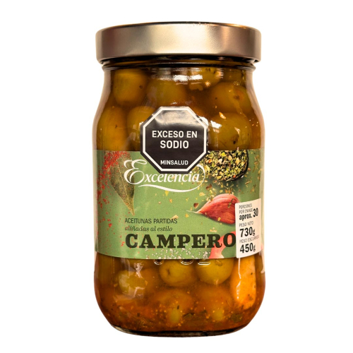 ACEITUNAS VERDES PARTIDAS ALIÑADAS AL ESTILO CAMPERO EXCELENCIA